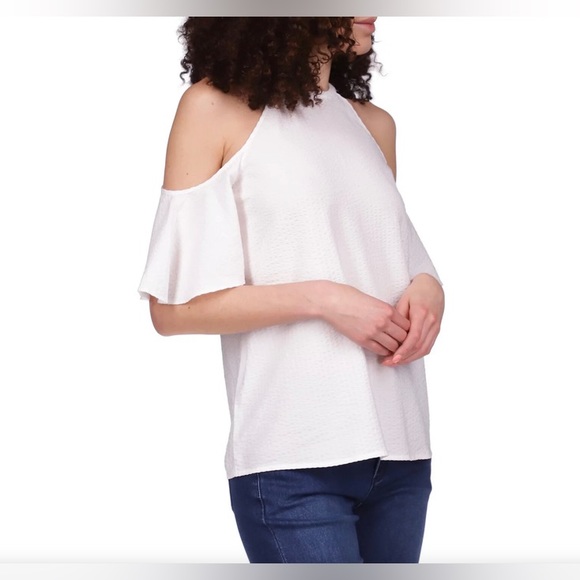 MICHAEL Michael Kors® White Seersucker Halter Style Cold Shoulder Top NWT - Picture 5 of 8